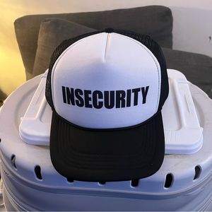 Trucker Hat - Insecurity, White & Black Mesh Adjustable Size